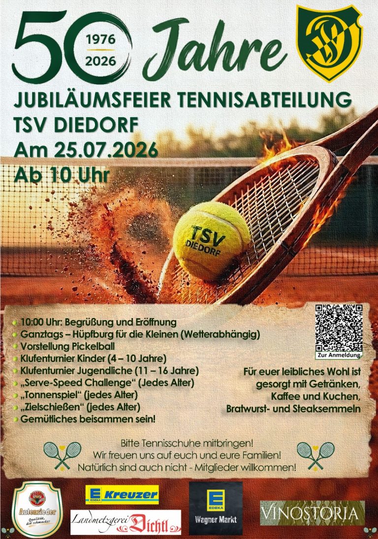 Wir feiern, feier mit! 50 Jahre TSV Diedorf Tennisabteilung!